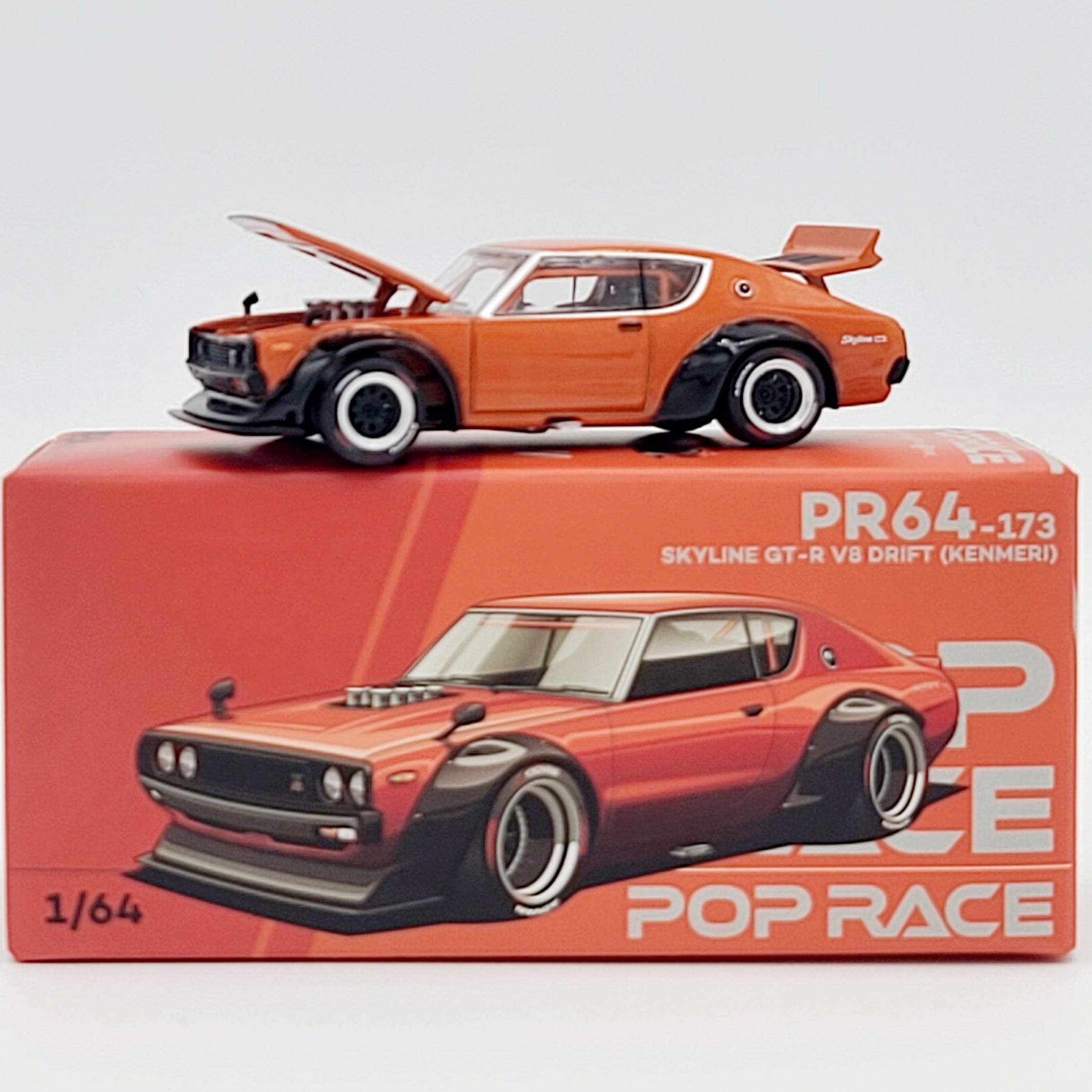 Pop Race Nissan Skyline GT-R V8 Drift Kenmeri - 1:64 scale, Orange (2025 Limited Edition)